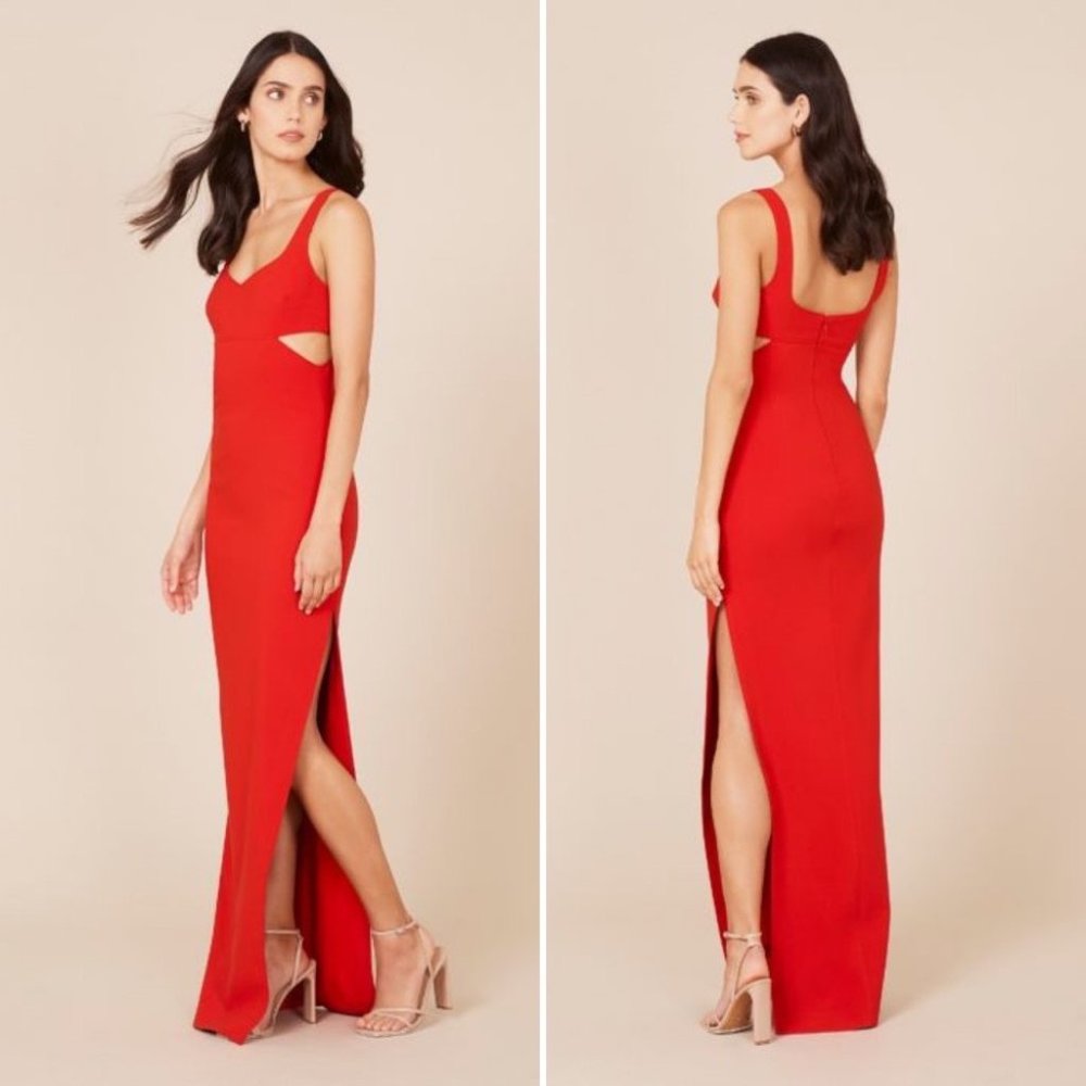NWT LIKELY Lilliana Scarlet Red Side Cutout V-Neck Sleeveless Gown Maxi Dress 4
